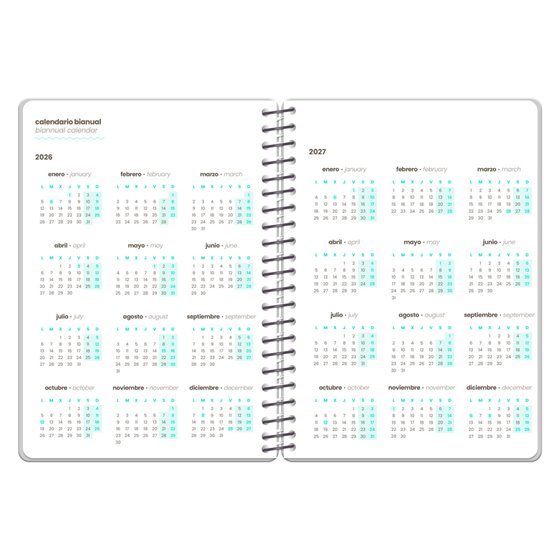 Agenda escolar liderpapel 26-27 espiral oriental semana vista a6+ bilingue 80g papel fsc fideos