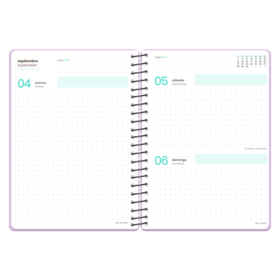 Agenda escolar liderpapel 26-27 espiral oriental dia pagina a6+ bilingue 80g papel fsc sacapuntas