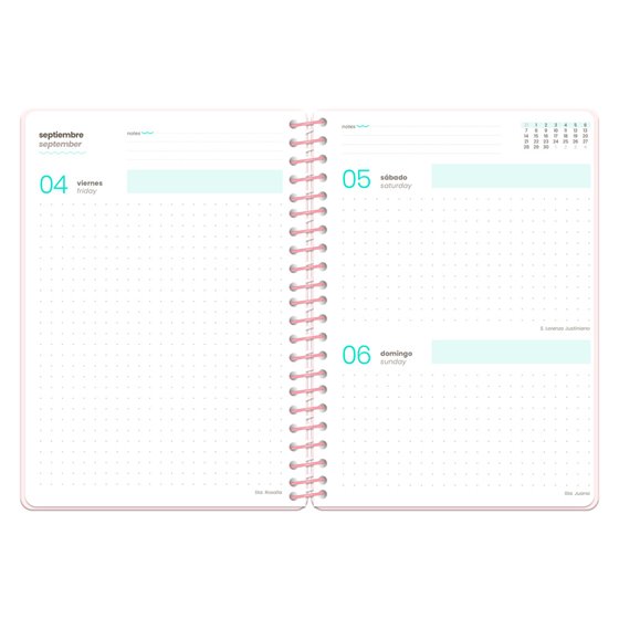Agenda escolar liderpapel 26-27 espiral graphic dia pagina a6 bilingue 80g papel fsc rosa