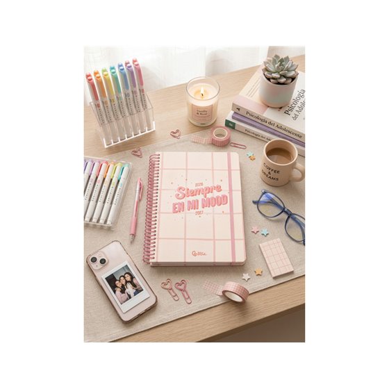 Agenda escolar liderpapel 26-27 espiral graphic dia pagina a6 bilingue 80g papel fsc rosa