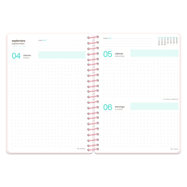 Agenda escolar liderpapel 26-27 espiral graphic dia pagina a5+ bilingue 80g papel fsc rosa