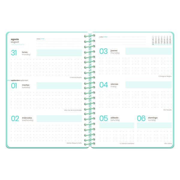 Agenda escolar liderpapel 26-27 espiral fantasy d semanavista a6+ bilingue 80g papel fsc azul