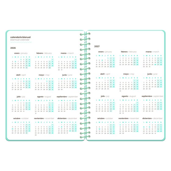 Agenda escolar liderpapel 26-27 espiral fantasy d semanavista a6+ bilingue 80g papel fsc azul
