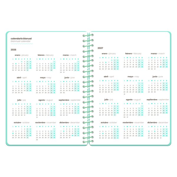 Agenda escolar liderpapel 26-27 espiral fantasy d semanavista a6+ bilingue 80g papel fsc azul