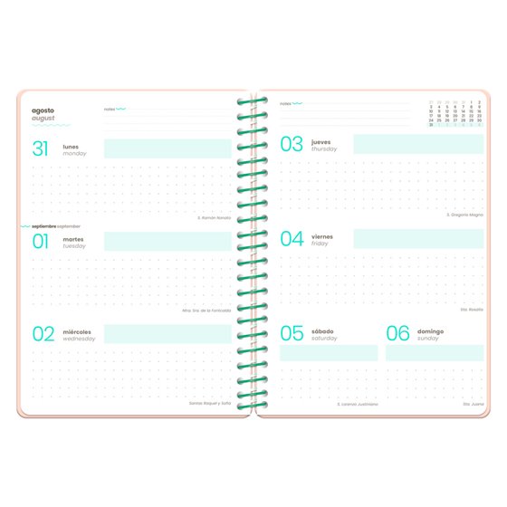 Agenda escolar liderpapel 26-27 espiral flowers semana vista a6+ bilingue 80g papel fsc rojo