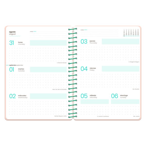 Agenda escolar liderpapel 26-27 espiral flowers semana vista a6+ bilingue 80g papel fsc rojo