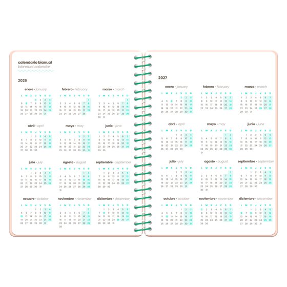 Agenda escolar liderpapel 26-27 espiral flowers semana vista a6+ bilingue 80g papel fsc rojo