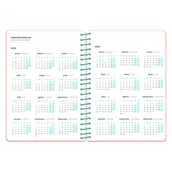Agenda escolar liderpapel 26-27 espiral flowers semana vista a6+ bilingue 80g papel fsc rojo