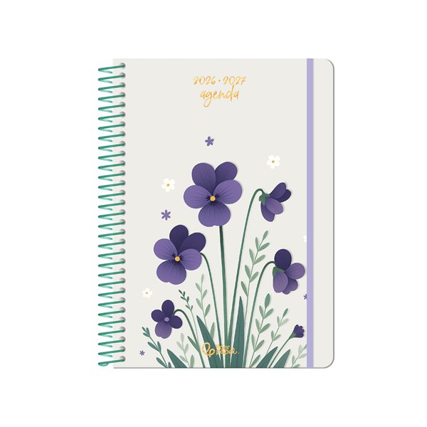 Agenda escolar liderpapel 26-27 espiral flowers semana vista a6+ bilingue 80g papel fsc blanco