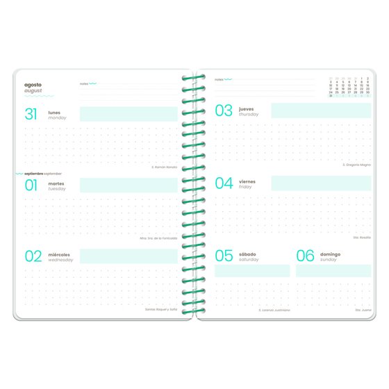 Agenda escolar liderpapel 26-27 espiral flowers semana vista a6+ bilingue 80g papel fsc blanco
