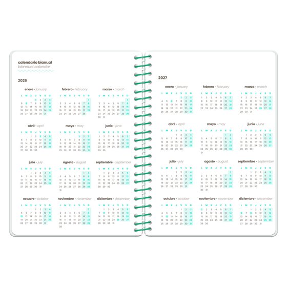 Agenda escolar liderpapel 26-27 espiral flowers semana vista a6+ bilingue 80g papel fsc blanco