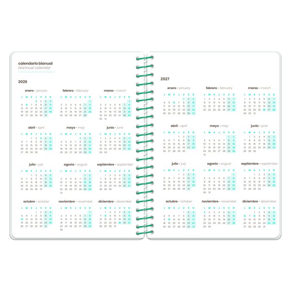 Agenda escolar liderpapel 26-27 espiral flowers semana vista a6+ bilingue 80g papel fsc blanco