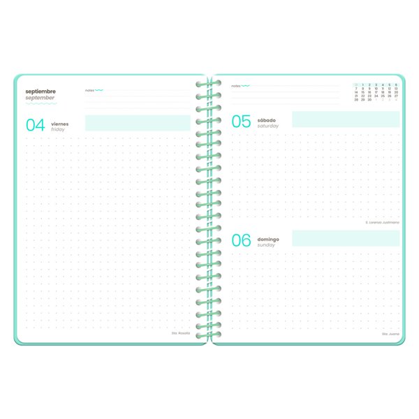 Agenda escolar liderpapel 26-27 espiral flowers dia pagina a6+ bilingue 80g papel fsc azul