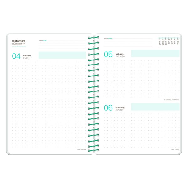 Agenda escolar liderpapel 26-27 espiral flowers dia pagina a6+ bilingue 80g papel fsc blanco