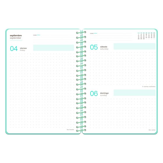 Agenda escolar liderpapel 26-27 espiral flowers dia pagina a5+ bilingue 80g papel fsc azul