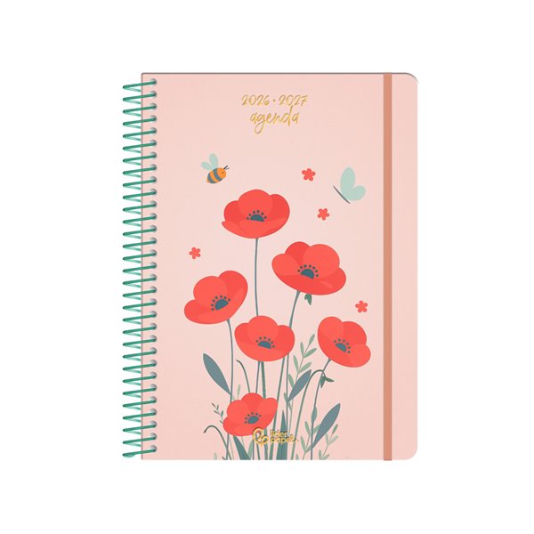 Agenda escolar liderpapel 26-27 espiral flowers dia pagina a5+ bilingue 80g papel fsc rojo