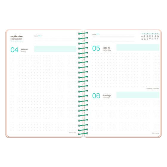 Agenda escolar liderpapel 26-27 espiral flowers dia pagina a5+ bilingue 80g papel fsc rojo