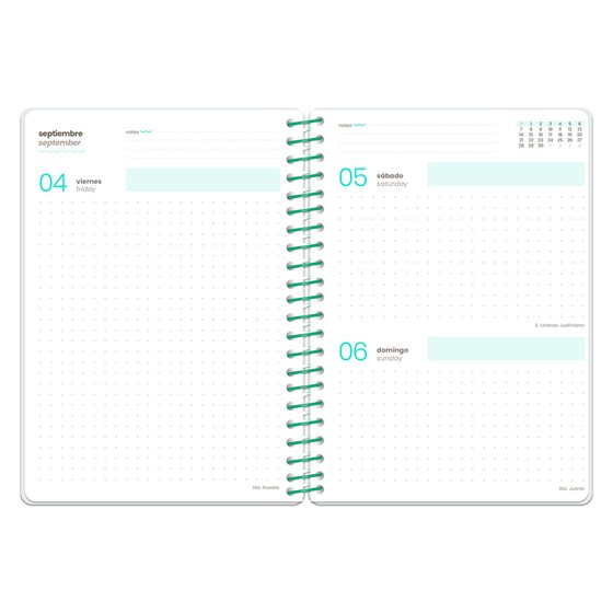 Agenda escolar liderpapel 26-27 espiral flowers dia pagina a5+ bilingue 80g papel fsc blanco
