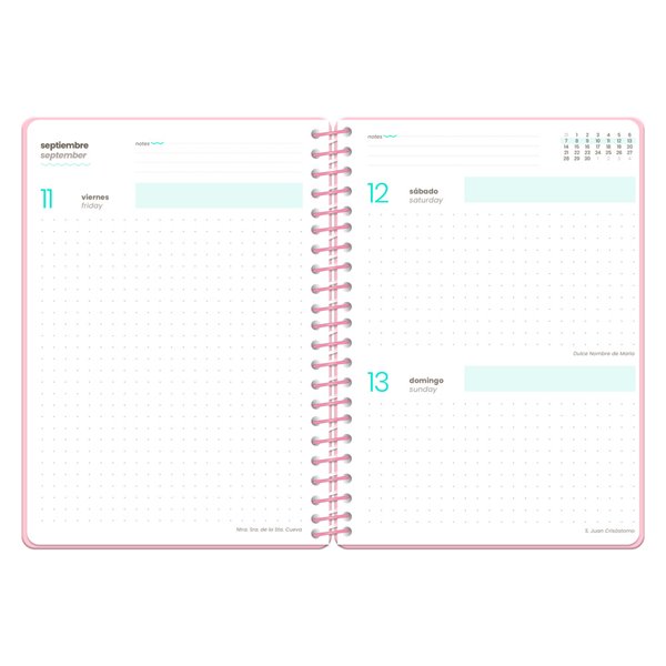 Agenda escolar liderpapel 26-27 espiral military dia pagina a6+ bilingue 80g papel fsc rosa