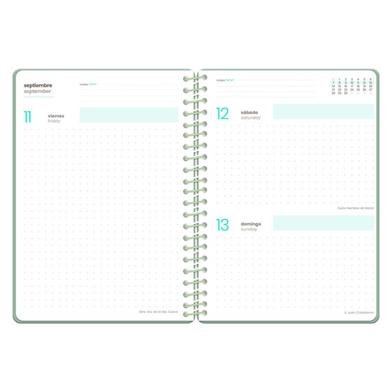 Agenda escolar liderpapel 26-27 espiral military dia pagina a6+ bilingue 80g papel fsc verde militar