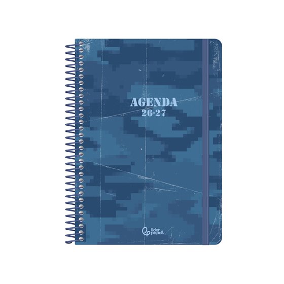 Agenda escolar liderpapel 26-27 espiral military dia pagina a6+ bilingue 80g papel fsc azul