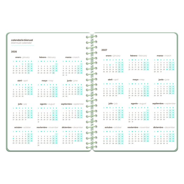 Agenda escolar liderpapel 26-27 espiral military semana vista a6+ bilingue 80g papel fsc verde