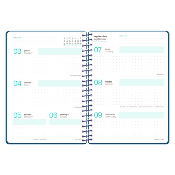 Agenda escolar liderpapel 26-27 espiral military semana vista a6+ bilingue 80g papel fsc azul marino