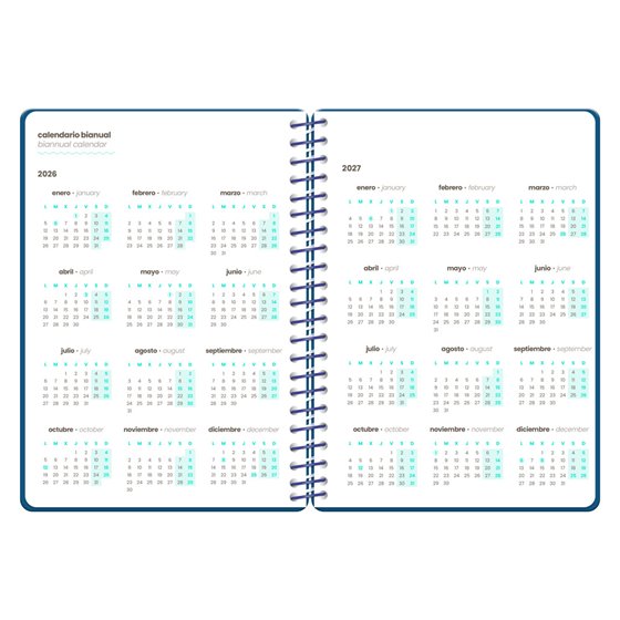 Agenda escolar liderpapel 26-27 espiral military semana vista a6+ bilingue 80g papel fsc azul marino