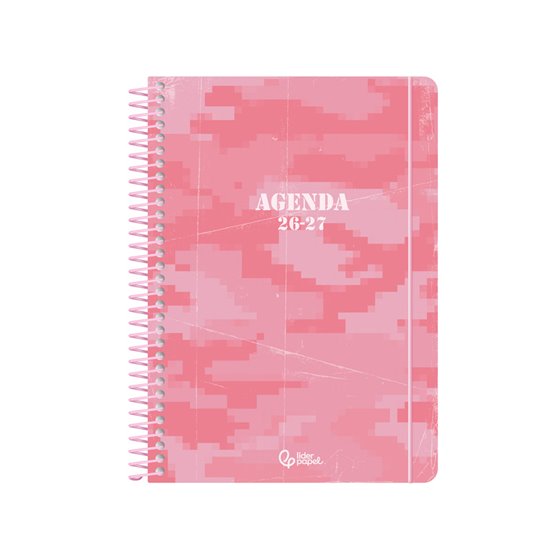 Agenda escolar liderpapel 26-27 espiral military dia pagina a5+ bilingue 80g papel fsc rosa