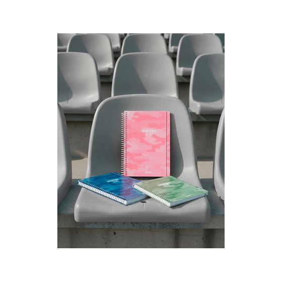Agenda escolar liderpapel 26-27 espiral military dia pagina a5+ bilingue 80g papel fsc rosa