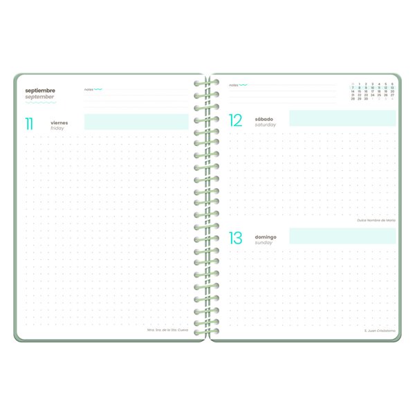 Agenda escolar liderpapel 26-27 espiral military dia pagina a5+ bilingue 80g papel fsc verde
