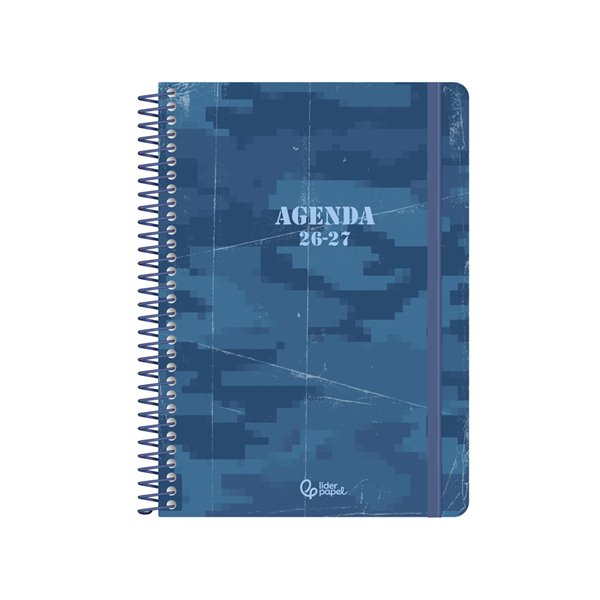 Agenda escolar liderpapel 26-27 espiral military dia pagina a5+ bilingue 80g papel fsc azul marino