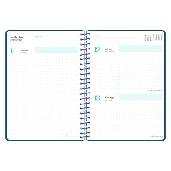 Agenda escolar liderpapel 26-27 espiral military dia pagina a5+ bilingue 80g papel fsc azul marino