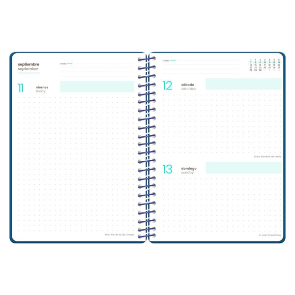 Agenda escolar liderpapel 26-27 espiral military dia pagina a5+ bilingue 80g papel fsc azul marino