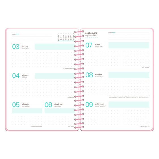 Agenda escolar liderpapel 26-27 espiral military semana vista a5+ bilingue 80g papel fsc rosa