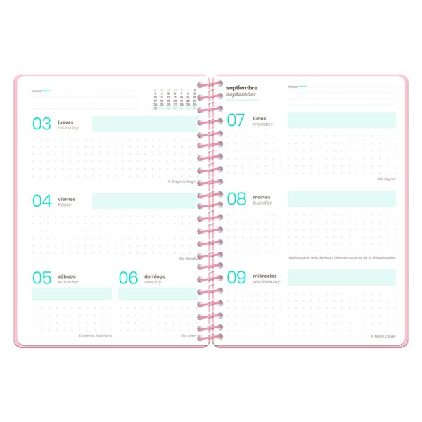 Agenda escolar liderpapel 26-27 espiral military semana vista a5+ bilingue 80g papel fsc rosa