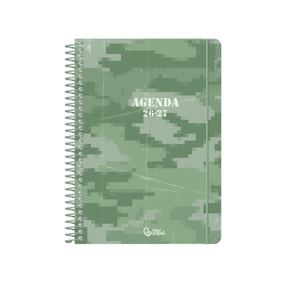 Agenda escolar liderpapel 26-27 espiral military semana vista a5+ bilingue 80g papel fsc verde