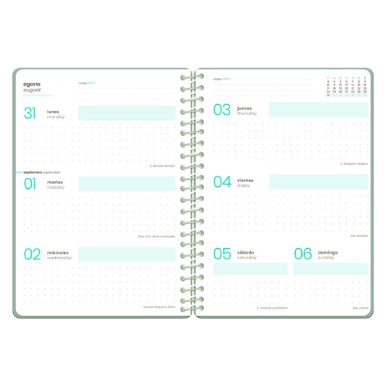 Agenda escolar liderpapel 26-27 espiral military semana vista a5+ bilingue 80g papel fsc verde