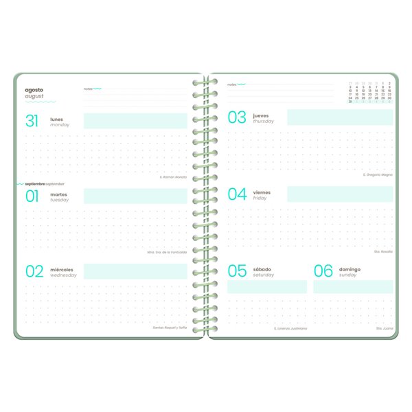 Agenda escolar liderpapel 26-27 espiral military semana vista a5+ bilingue 80g papel fsc verde