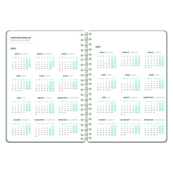 Agenda escolar liderpapel 26-27 espiral military semana vista a5+ bilingue 80g papel fsc verde