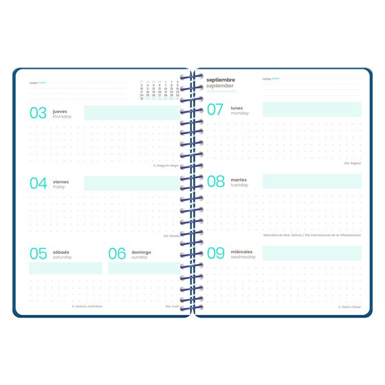 Agenda escolar liderpapel 26-27 espiral military semana vista a5+ bilingue 80g papel fsc azul marino