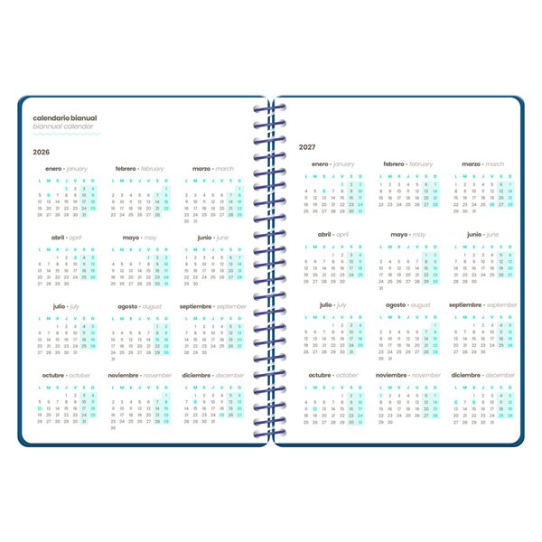 Agenda escolar liderpapel 26-27 espiral military semana vista a5+ bilingue 80g papel fsc azul marino