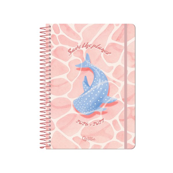 Agenda escolar liderpapel 26-27 espiral save planet dia pagina a5 bilingue 80g papel fsc rosa