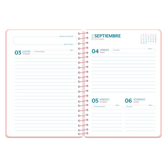 Agenda escolar liderpapel 26-27 espiral save planet dia pagina a5 bilingue 80g papel fsc rosa