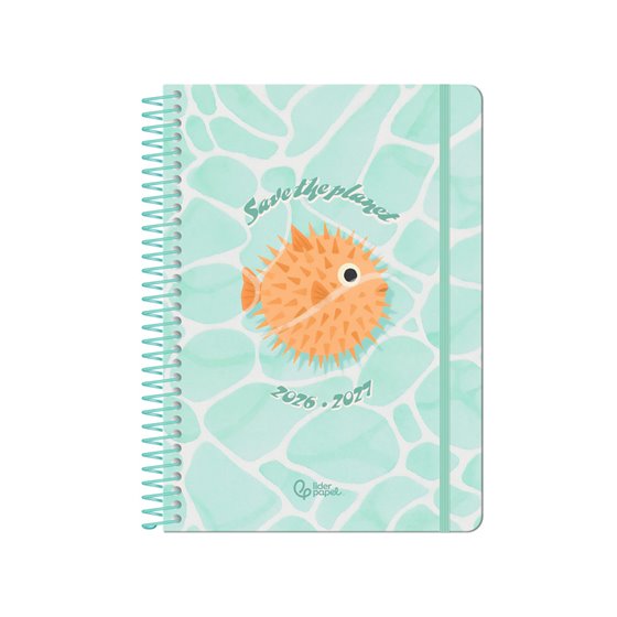Agenda escolar liderpapel 26-27 espiral save planet dia pagina a5 bilingue 80g papel fsc azul