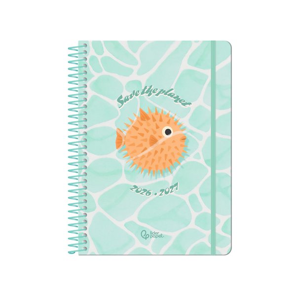 Agenda escolar liderpapel 26-27 espiral save planet dia pagina a5 bilingue 80g papel fsc azul