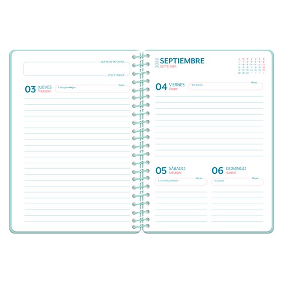 Agenda escolar liderpapel 26-27 espiral save planet dia pagina a5 bilingue 80g papel fsc azul