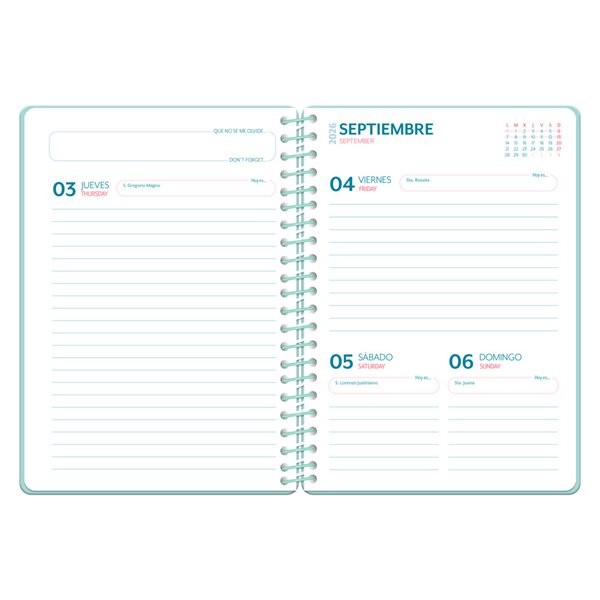 Agenda escolar liderpapel 26-27 espiral save planet dia pagina a5 bilingue 80g papel fsc azul