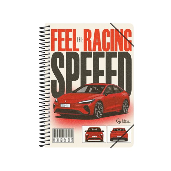 Agenda escolar liderpapel 26-27 espiral cars dia pagina a5 bilingue 80g papel fsc coche rojo