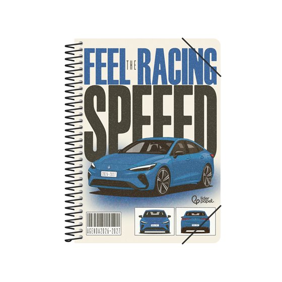 Agenda escolar liderpapel 26-27 espiral cars dia pagina a5 bilingue 80g papel fsc coche azul